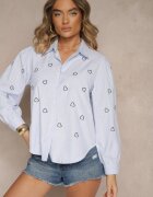 h&s Cămașă Albastru-Neagră din Bumbac Decorată cu Broderie Dovelira
