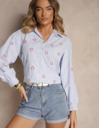 h&s Cămașă Albastru-Roșie din Bumbac Decorată cu Broderie Dovelira