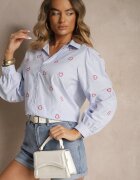 h&s Cămașă Albastru-Roșie din Bumbac Decorată cu Broderie Dovelira