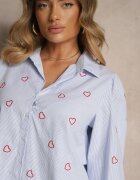 h&s Cămașă Albastru-Roșie din Bumbac Decorată cu Broderie Dovelira
