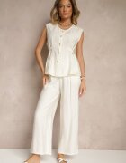 h&s Compleu Bej deschis Pantaloni și Bluză cu reglare în talie cu nasturi Dovanelle