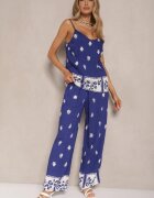 h&s Compleu Floral bleumarin din Vâscoză Pantaloni și Maiou Beldisa