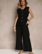 h&s Compleu Negru Pantaloni și Bluză cu reglaj în talie cu închidere cu nasturi Dovanelle