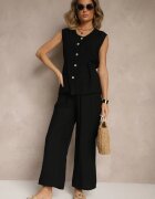 h&s Compleu Negru Pantaloni și Bluză cu reglaj în talie cu închidere cu nasturi Dovanelle