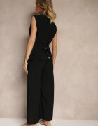 h&s Compleu Negru Pantaloni și Bluză cu reglaj în talie cu închidere cu nasturi Dovanelle