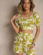 h&s Compleu verde din vâscoză cu imprimeu vegetal Pantaloni scurți și Bluză Felindera