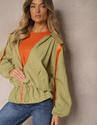 h&s Jachetă verde deschis cu adaos de bumbac decorată cu panglici cu glugă și benzi elastice Valentis