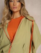 h&s Jachetă verde deschis cu adaos de bumbac decorată cu panglici cu glugă și benzi elastice Valentis