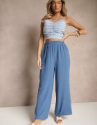 h&s Pantaloni albaștri largi tip Palazzo High Waist Araneira