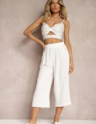 h&s Pantaloni Albi Palazzo cu elastic în talie și lungime 3/4 Moolia