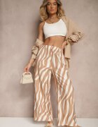 h&s Pantaloni bej-albi cu croială largă cu talie înaltă decorați cu dungi Lisamelia