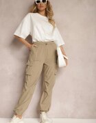 h&s Pantaloni bej cargo cu manșete și elastic în talie cu buzunare laterale Laverina