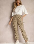 h&s Pantaloni bej cargo cu manșete și elastic în talie cu buzunare laterale Laverina