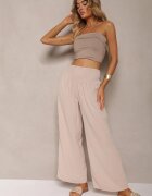 h&s Pantaloni Bej Culottes cu Talie Înaltă și Elastic Lipadre