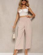 h&s Pantaloni Bej Culottes cu Talie Înaltă și Elastic Lipadre