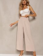 h&s Pantaloni Bej Culottes cu Talie Înaltă și Elastic Lipadre