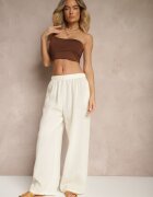 h&s Pantaloni bej deschis Palazzo cu croială largă High Waist Ollevia