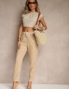 h&s Pantaloni Bej închis din Bumbac Decorați cu Legătură Zentebis