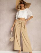 h&s Pantaloni Bej închis Largi cu curea din material textil tip Paper Bag Lasette