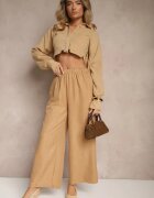 h&s Pantaloni Bej închis tip Palazzo cu talie înaltă și croială largă Arathira