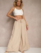 h&s Pantaloni Bej Largi High Waist Decorate cu Legătură Telonia