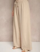 h&s Pantaloni Bej Largi High Waist Decorate cu Legătură Telonia
