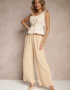 h&s Pantaloni Bej Largi Tip Palazzo Talie înaltă Araneira