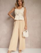 h&s Pantaloni Bej Largi Tip Palazzo Talie înaltă Araneira