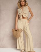 h&s Pantaloni Bej Palazzo cu croi larg talie înaltă Lislevia
