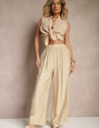 h&s Pantaloni Bej Palazzo cu croi larg talie înaltă Lislevia