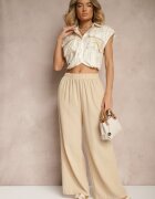 h&s Pantaloni Bej Palazzo cu Croială Largă High Waist Ollevia