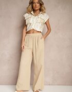 h&s Pantaloni Bej Palazzo cu Croială Largă High Waist Ollevia