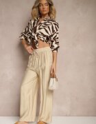 h&s Pantaloni Bej Tip Palazzo Cu croială largă Talie înaltă Decorați cu șnur Yaslevia
