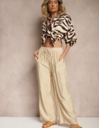 h&s Pantaloni Bej Tip Palazzo Cu croială largă Talie înaltă Decorați cu șnur Yaslevia