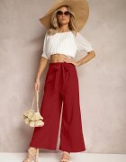 h&s Pantaloni Bordeaux Largi cu centură textilă Tip Paper Bag Lasette