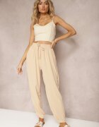 h&s Pantaloni Casual Bej High Waist Finisați cu elastic în talie Dimrue