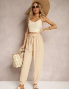 h&s Pantaloni Casual Bej High Waist Finisați cu elastic în talie Dimrue