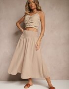 h&s Pantaloni Culotte Bej cu pliuri decorative Fenodria