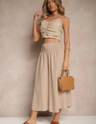 h&s Pantaloni Culotte Bej cu pliuri decorative Fenodria