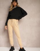 h&s Pantaloni de trening bej din bumbac High Waist decorate cu buzunare cu fermoar Fedela
