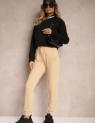 h&s Pantaloni de trening bej din bumbac High Waist decorate cu buzunare cu fermoar Fedela