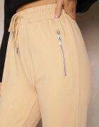 h&s Pantaloni de trening bej din bumbac High Waist decorate cu buzunare cu fermoar Fedela