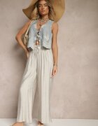 h&s Pantaloni Gri deschis Tip Palazzo Cu croi larg Talie înaltă Ornamentați cu șnur Yaslevia