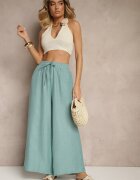 h&s Pantaloni Largi Mentă High Waist Decorați cu Legătură Telonia