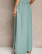 h&s Pantaloni Largi Mentă High Waist Decorați cu Legătură Telonia
