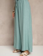 h&s Pantaloni Largi Mentă High Waist Decorați cu Legătură Telonia