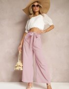h&s Pantaloni largi roz închis cu curea din material tip Paper Bag Lasette