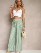 h&s Pantaloni Mentă Tip Palazzo Cu Croială Largă High Waist Decorați Cu Șnur Yaslevia