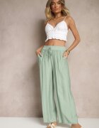 h&s Pantaloni Mentă Tip Palazzo Cu Croială Largă High Waist Decorați Cu Șnur Yaslevia