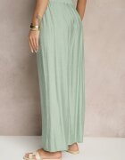 h&s Pantaloni Mentă Tip Palazzo Cu Croială Largă High Waist Decorați Cu Șnur Yaslevia